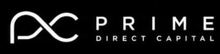 Prime Direct Capital logo with infinity symbol and white text on black background
